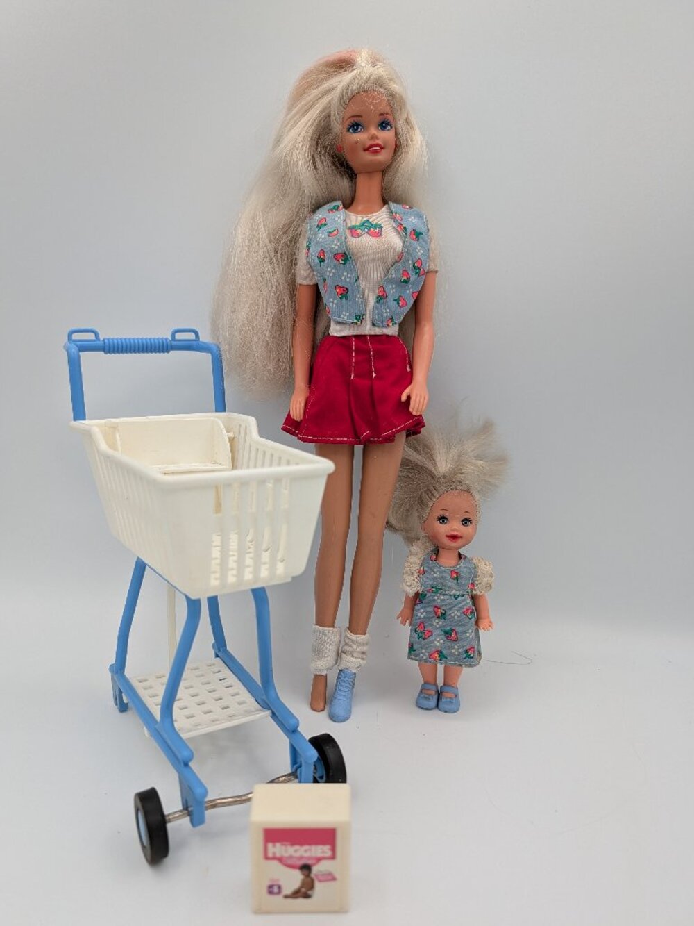 Shopping Fun Dolls Grocery Cart Huggies Barbie Kelly 1995 Mattel TLC